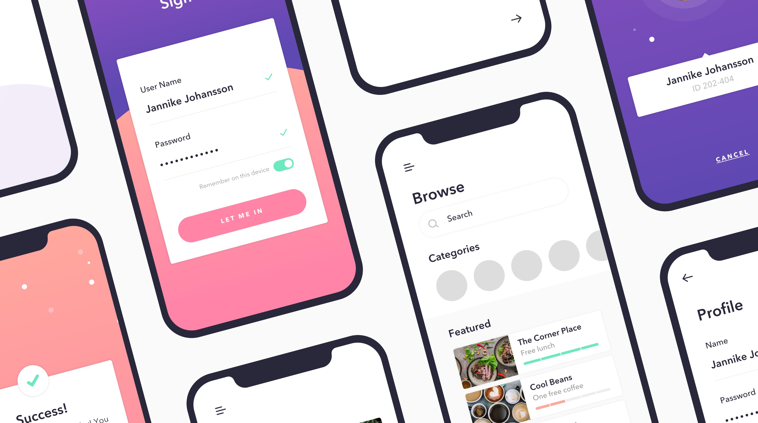 Regulars app interface design mockups