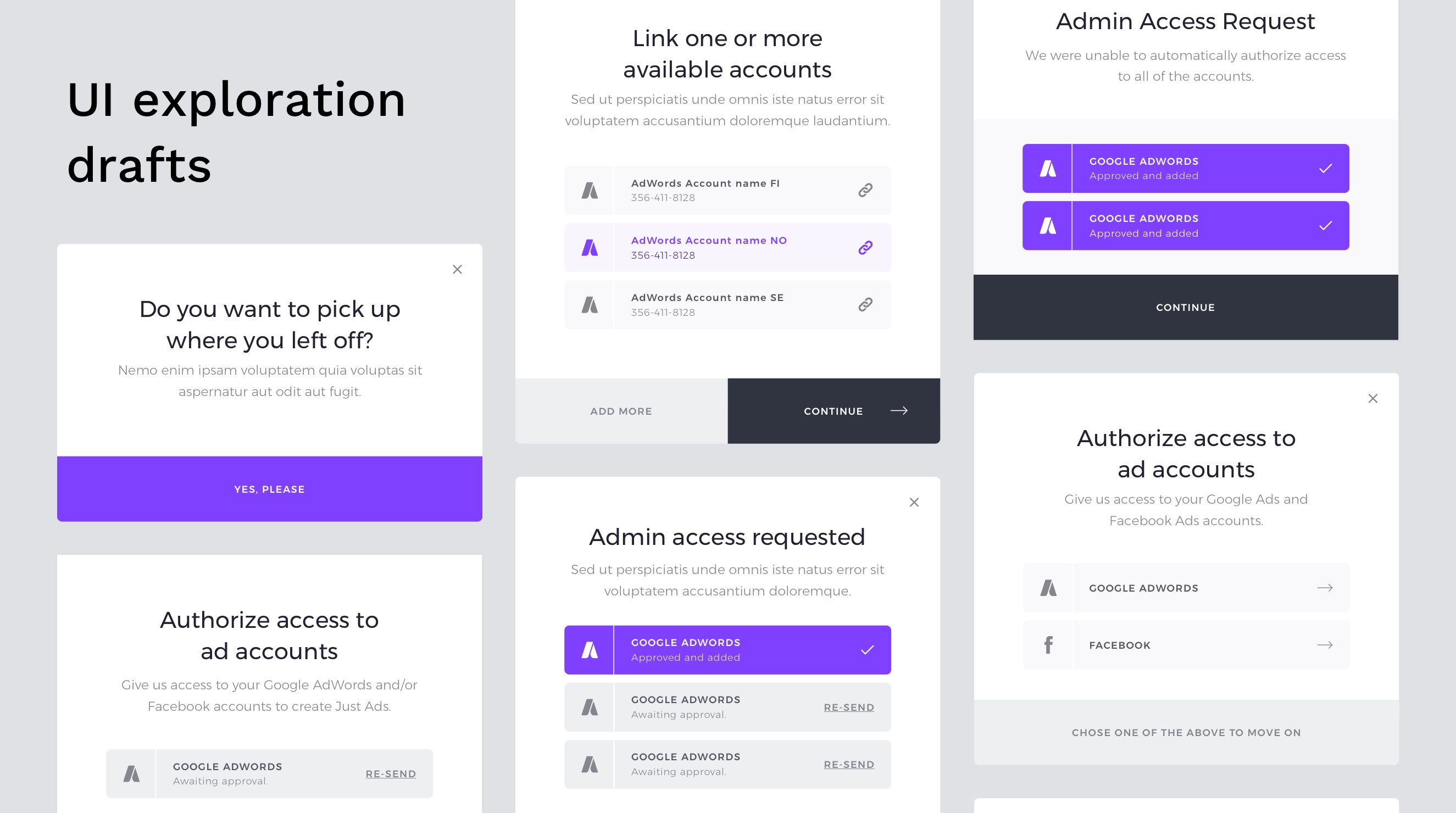 JustAds UI exploration drafts